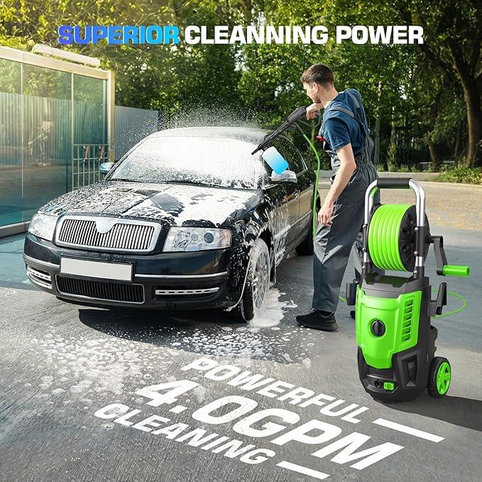 Professional Electric Pressure Washer 4800PSI, 4.0GPM Portable Power Washer with 4 QC Nozzles and Soap Bottle, Cleaner Machine for Cars/Home/Driveways/Patios/Decks/Fences (Green) - NeatNest