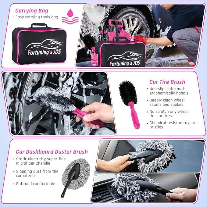 47PCS Car Detailing Kit Interior Cleaner, Car Cleaning Supplies with High Power Car Vacuum Cleaner,Auto Detailing Kit,Car Wash Kit with Bucket Detailing Brush Set,Pink Car Accessories for Women - NeatNest