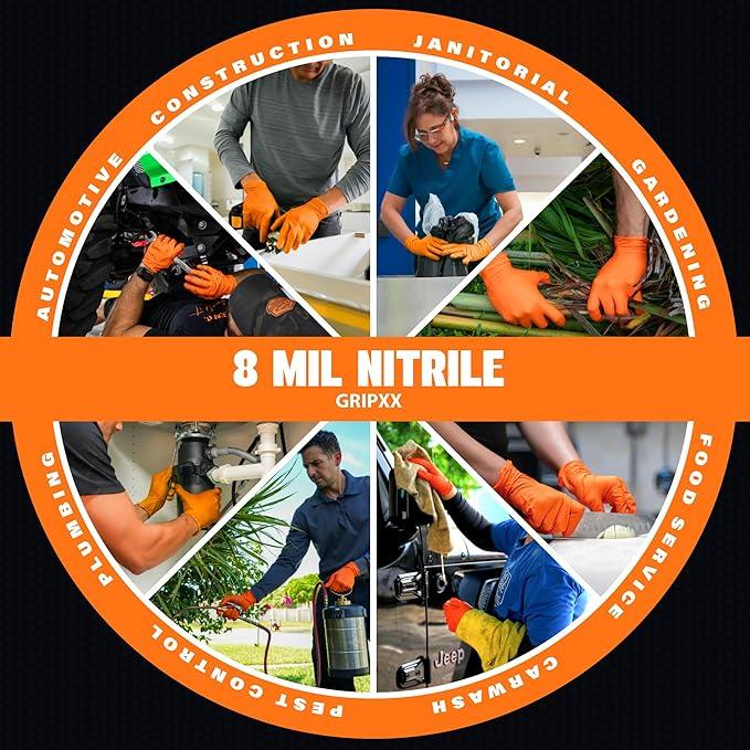 Herkules Grip Heavy Duty 8Mil Orange Nitrile Gloves,3D Raised Diamond Texture-Latex & Powder Free-Industrial, Mechanic (1, Large) - NeatNest