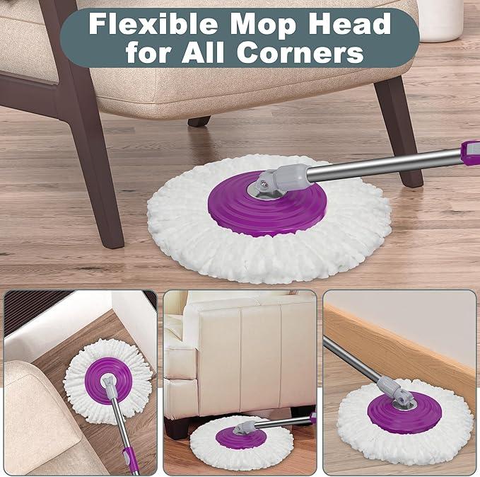 Dual Compartment Spin Mop and Bucket, Mop and Bucket with Wringer Set,360°Rotating Spinning Mopping for Floor Cleaning with 6 Microfiber Replacement Heads, 61" Extended Handle, 2X Wheel - NeatNest