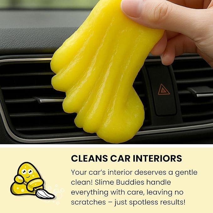 Slime Buddies Car Cleaning Gel Putty - Lemon Scented Interior Detailing Tool for Cup Holders, Air Vents & Keyboard - Reusable Auto Detailing Accessories - Dust Remover Goop - Gifts for Men Women - NeatNest
