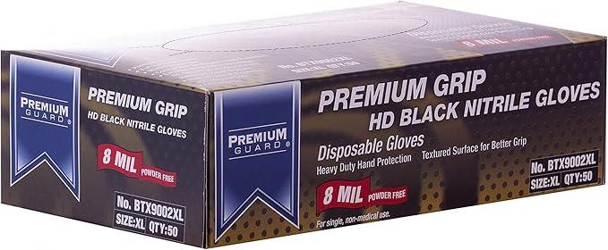 Premium Guard - Nitrile Gloves Heavy Duty 8 Mil Disposable, Powder Free, Black, 50 Gloves per Box (X-Large) - NeatNest