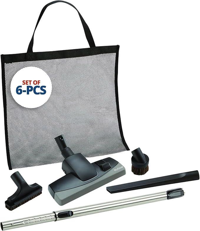 Central Vac Carpet and Bare Floor Attachment Set for Cleaning Carpets and Any Floor Surfaces, Dusting Brush, Upholstery Tool, Ratcheting Wand, Long Crevice Tool and Mesh Storage Bag - NeatNest