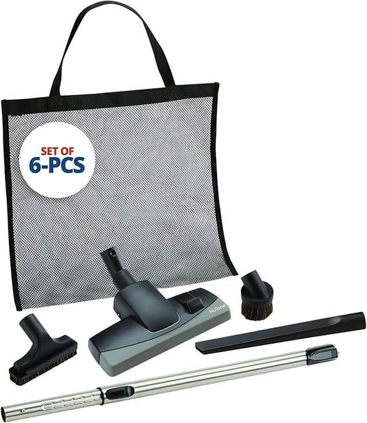 Central Vac Carpet and Bare Floor Attachment Set for Cleaning Carpets and Any Floor Surfaces, Dusting Brush, Upholstery Tool, Ratcheting Wand, Long Crevice Tool and Mesh Storage Bag - NeatNest