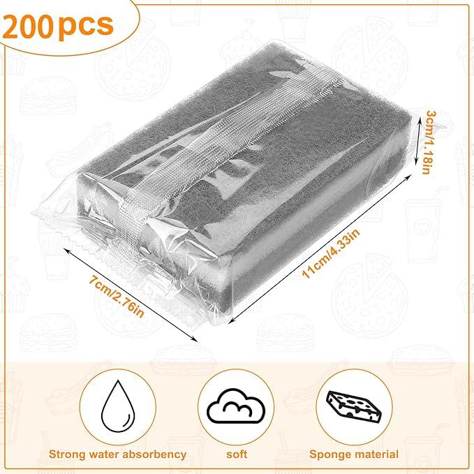 200 Pcs Individually Wrapped Sponges, Uncompressed Non Scratch Scrouing Sponges for Household Cleaning Dishes Kitchen Airbnb Apartment Car Bike Gray - NeatNest