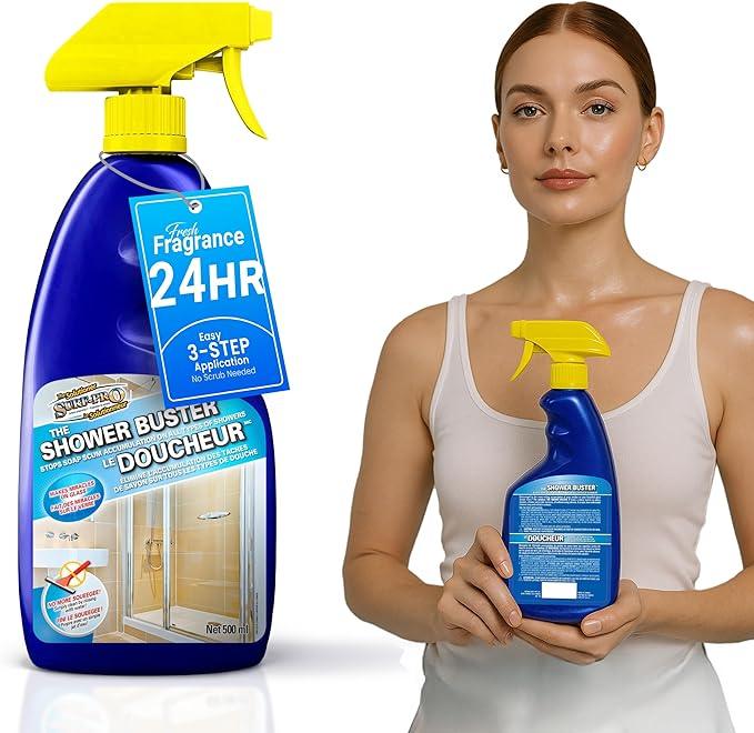 Shower Glass Door Cleaner – Shower Buster Spray for Soap Scum & Hard Water Stains – No Scrub Bathroom Cleaner for Glass, Tile, Chrome, Ceramic, RV and Septic Safe (500ml / 16.9oz) - NeatNest
