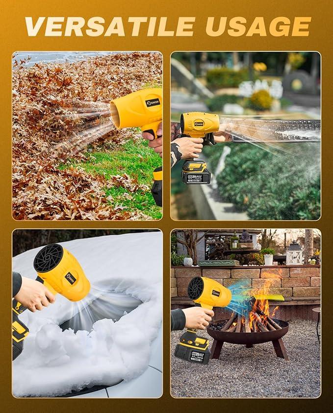 Saker Handheld Cordless Leaf Blower Portable Dust Cleaner 180000 RPM Compressed Air Duster with Adjustable Speed for Drying Patio Cleaning Camping 2 x 4.0Ah Battery Yellow - NeatNest
