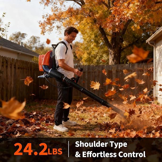 66CC Backpack Blower, 4-HP 2-Cycle Gas Leaf Blower with 880 CFM & 320 MPH, Backpack Leaf Blower, Powerful Clearing Performance for Wet Leaf & Debris Clean & Snow Removal - NeatNest