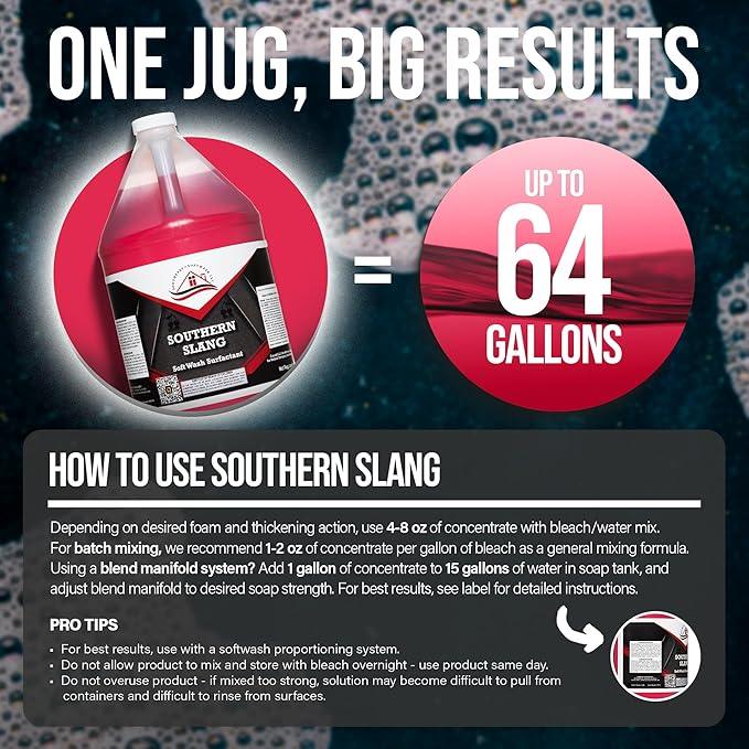 Southeast Softwash Southern Slang - Professional Exterior House Cleaner, Siding Cleaner & Roof Wash Surfactant for Pressure Washing & Soft Wash Applications | Classic Cherry Scent, 1 Gallon (1 Pack) - NeatNest