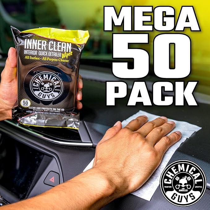 Chemical Guys InnerClean Interior Quick Detailer & Protectant Wipes – 50 Pack Multi Surface Interior Cleaner Wipes for Dashboards, Doors and Seats – Safe for Cars, Trucks, SUVs, RVs and Home Use - NeatNest