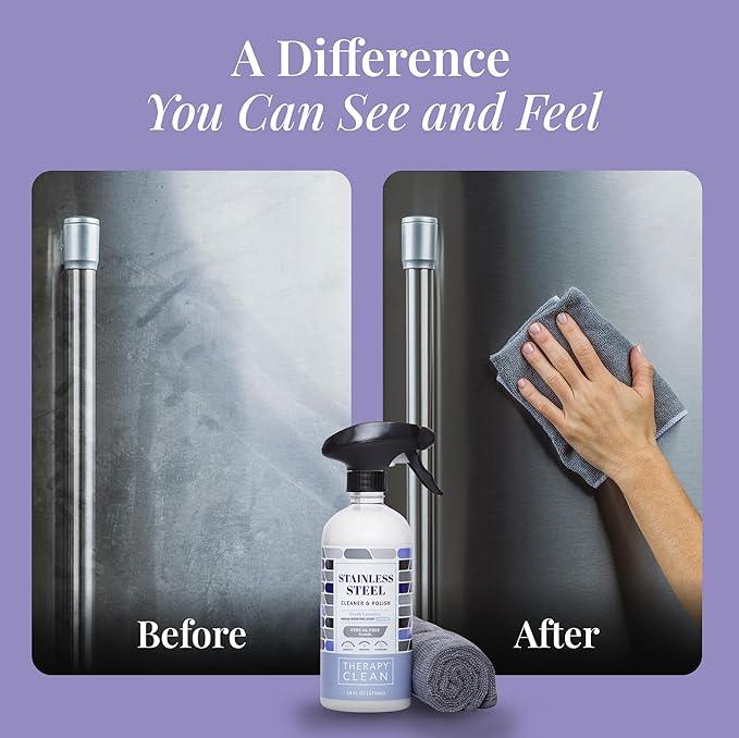 Therapy Stainless Steel Cleaner and Polish 100% USDA Biobased, Fingerprint and Residue Remover, Lavender Essential Oil Scent, Sink Cleaner, Grill Spray - NeatNest