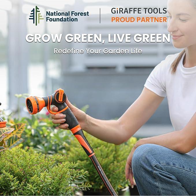 Giraffe Tools Garden Hose 12ft x 3/4", Heavy Duty Water Hose, Flexible, Hybrid Lightweight Hose with Swivel Handle, Male to Female Fittings, Burst 600 PSI - NeatNest