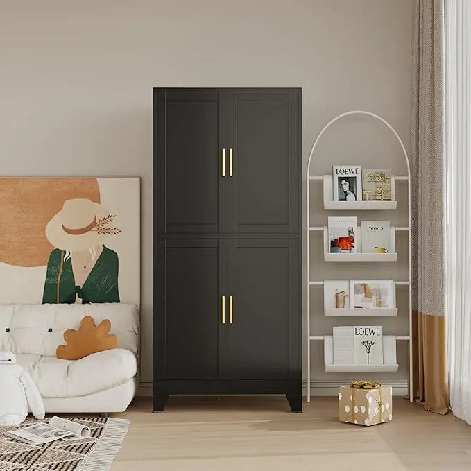 47“H Black Metal Bathroom Storage Cabinet, Kitchen Pantry Cabinet with Doors and 3 Adjustable Shelves, Bathroom cabinets Organizer, for Home Office, Bedroom - NeatNest