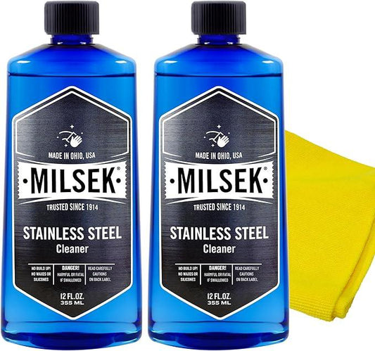 Milsek Stainless Steel Cleaner - Multipurpose Cleaning Supplies for Home and Kitchen Appliances, Sink, Stovetop, Dishwasher, Microwaves and Refrigerators - 12 Fl Oz (Pack of 2) with Microfiber Towel - NeatNest