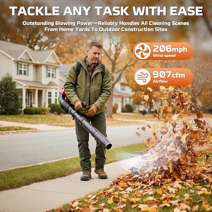 80cc Gas Backpack Leaf Blower Heavy-Duty, High-Velocity 92.2 M/S, Engine Blower Power Tool for Professional Yard Cleanup and Heavy Leaves. (WH0608) - NeatNest