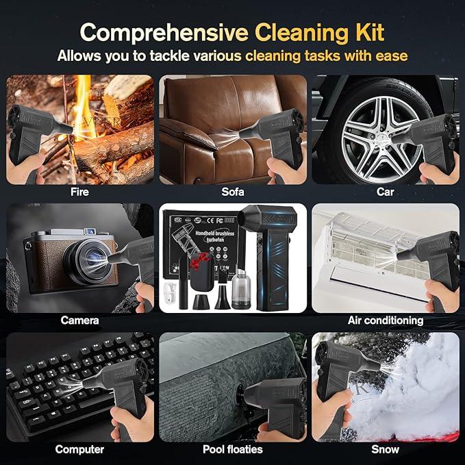 Electric Compressed Air Duster - 20,0000 RPM Rechargeable Cordless Turbo Blower, Portable Air Blower Gun for Cars, PC, Keyboard, Home & Outdoor Dust Cleaning (Replaces Compressed Air Cans) - NeatNest
