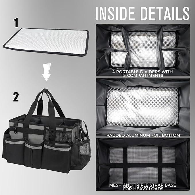 Wearable Cleaning Caddy, Cleaning Caddy Supplies Organizer with Handle & Shoulder Straps for Housekeepers, Under Sink & Car Cleaning Tool Organizers Bag with 4 Foldable Divider (MediumGrey) - NeatNest