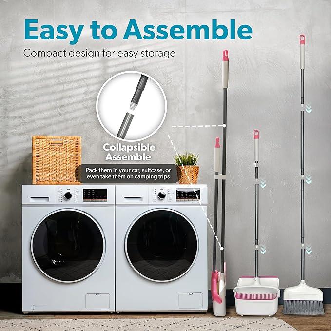 BLACK+DECKER Butler Broom & Dustpan Set - Stand-Up Design - Lightweight, Space-Saving Combo for Kitchen, Living Room, Bathroom, Lobby Floors - Home Cleaning Essential, White/Pink - NeatNest
