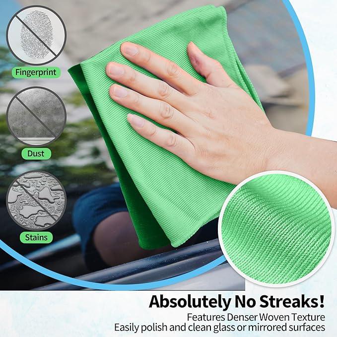HOMERHYME Microfiber Cleaning Cloth, 10 Pack Glasses Cleaning Cloth, 16" ×14" Window Cleaning Rags, Streak Free Lint Free Polishing Cloths Wipes for Eye Glass Stainless Steel Windshield, Sage Green - NeatNest