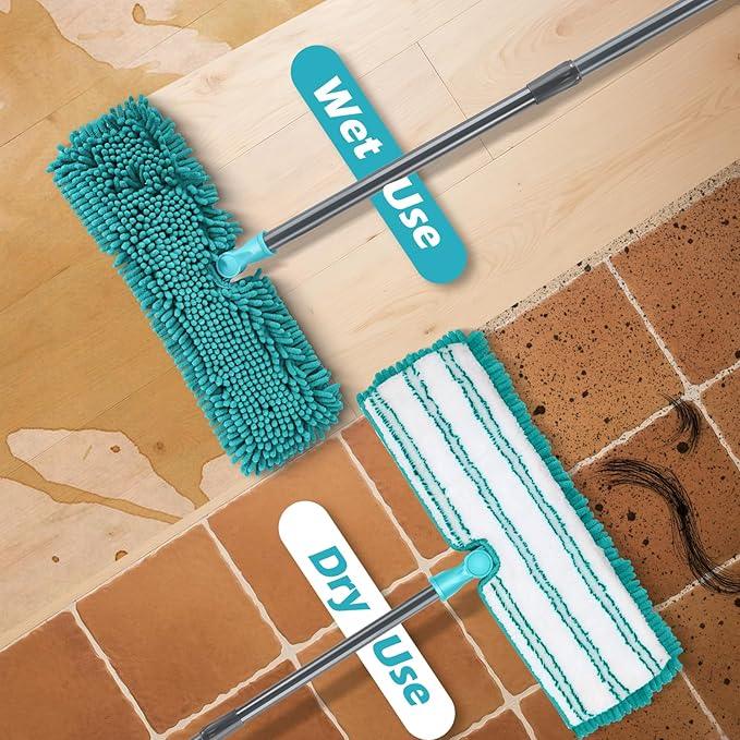 MASTERTOP Microfiber Flat Mop, Double-Sided Dust Mop with 4 Wet & Dry Pads, Floor Mop with Extension Stainless Steel Handle for Cleaning Hardwood, Vinyl, Laminate - NeatNest