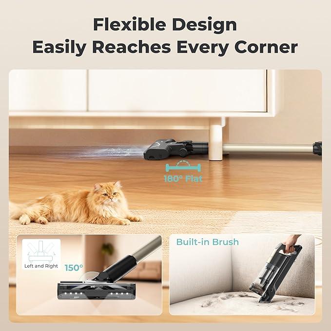 Candy Cordless Vacuum Cleaner,65Mins Stick Vacuum Cleaners for Home,400W/190AW Powerful Suction,Anti-Tangle,LED Display,Self-Standing,One-Click Clean,Handheld,Hardwood Floor/Carpet/Pet Hair,CVS30 - NeatNest