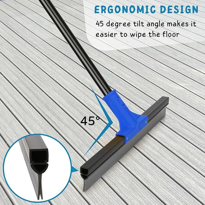 Floor Squeegee with Telescopic Long Handle 59'', Heavy Duty 18" Rubber Wiper Broom for Concrete, Bathroom Tile, Garage, Deck - NeatNest