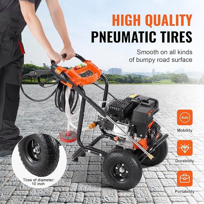 VEVOR Gas Pressure Washer, 3500 PSI 2.6 GPM, Gas Powered Pressure Washer with Aluminum Pump, Spray Gun and Extension Wand, 5 Nozzle Set, for Cars, Fences, Homes, Driveways, Patios Furniture Horizontal - NeatNest