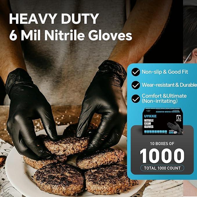 HEAVY DUTY 6 Mil Nitrile Black Gloves Disposable Latex Free Rubber Cooking Cleaning Food Prep Tattoo Gloves 1000PCs - NeatNest