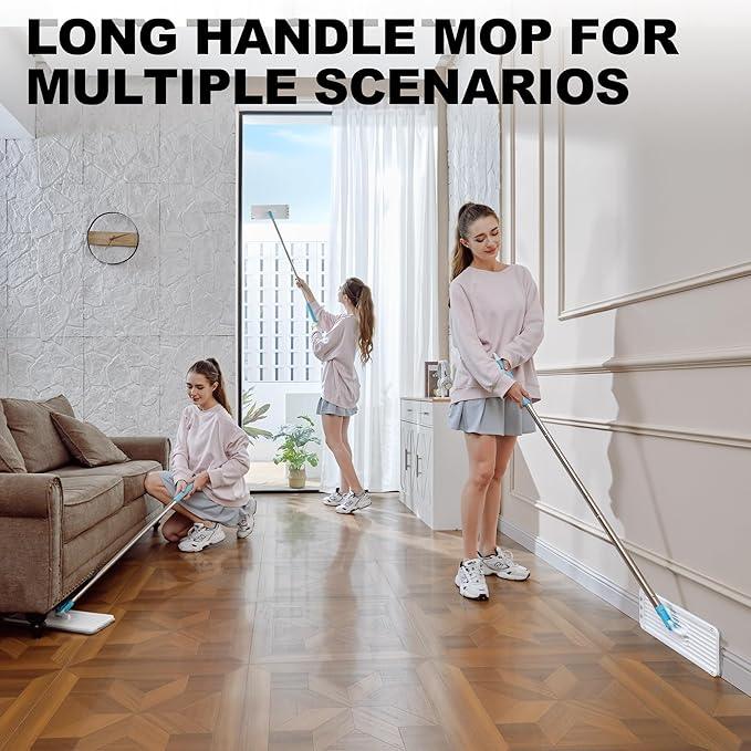 Mop and Bucket Set with Wringer, Turquoise-Cyan Wall Mop Cleaner with Long Handle, Squeeze Flat Mop and Bucket System, Dry & Wet Dust Mop for Household Floor Cleaning with 2 Microfiber Mops - NeatNest