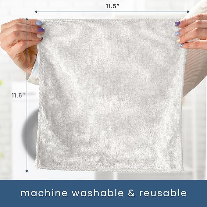 S&T INC. 50 Pack Microfiber Cleaning Cloth, Bulk Towels for Home, Reusable Microfiber Towels for Cars, Cleaning Rags, White, 11.5 Inches x 11.5 Inches, 50 Count - NeatNest
