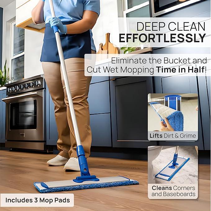 Microfiber Wholesale 24" Microfiber Mop System - Clean & Dust Hardwood, Laminate, & Tile Floors, Reusable Mop Heads, Adjustable Handle, Washable Micro Fiber Wet & Dry Pads, Industrial & Commercial - NeatNest