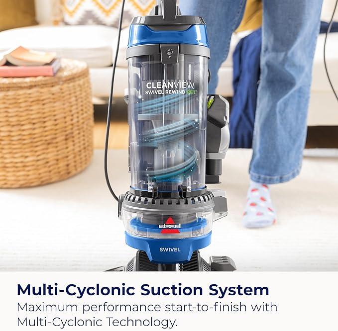 Bissell CleanView Swivel Rewind Vacuum with Automatic Cord Rewind, TurboEraser Upholstery Tool, Triple Action Brush Roll, Swivel Steering, Extension Wand, Easy-Empty Dirt Tank, Multi-Cyclonic Suction - NeatNest