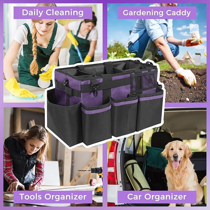 Wearable Cleaning Caddy, Cleaning Caddy Supplies Organizer with Handle & Shoulder Straps for Housekeepers, Under Sink & Car Cleaning Tool Organizers Bag with 4 Foldable Divider (Purple) - NeatNest