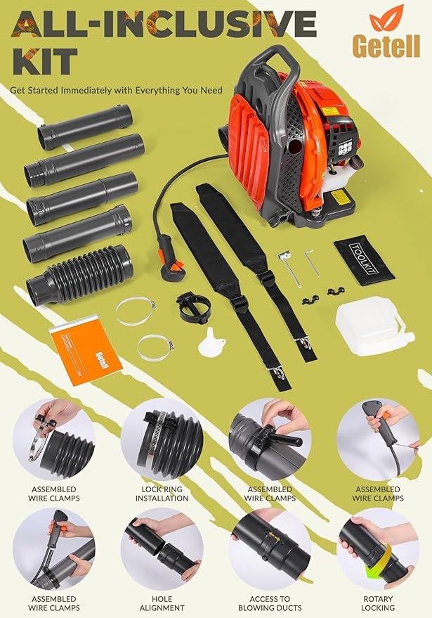 Gas Powered Backpack Leaf Blower – 65CC 2-Stroke Engine, 850 CFM & 220 MPH for Heavy Duty Commercial Lawn Care, Wet Leaf & Debris Removal (GT3672) - NeatNest