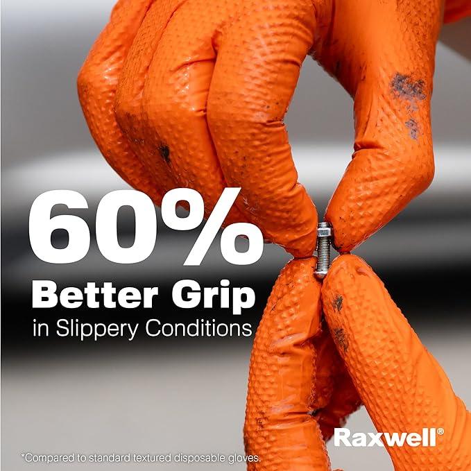 Raxwell Orange Nitrile Gloves 8.5 Mil - Powder-Free Puncture-Resistant Protection - Diamond-Texture Work Gloves with Grip - NeatNest