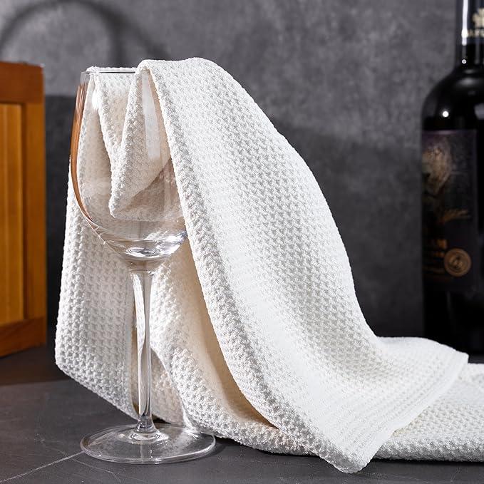 POLYTE Premium Microfiber Kitchen Dish Hand Towel Waffle Weave 12 Pack (16x28 in, Off White) - NeatNest