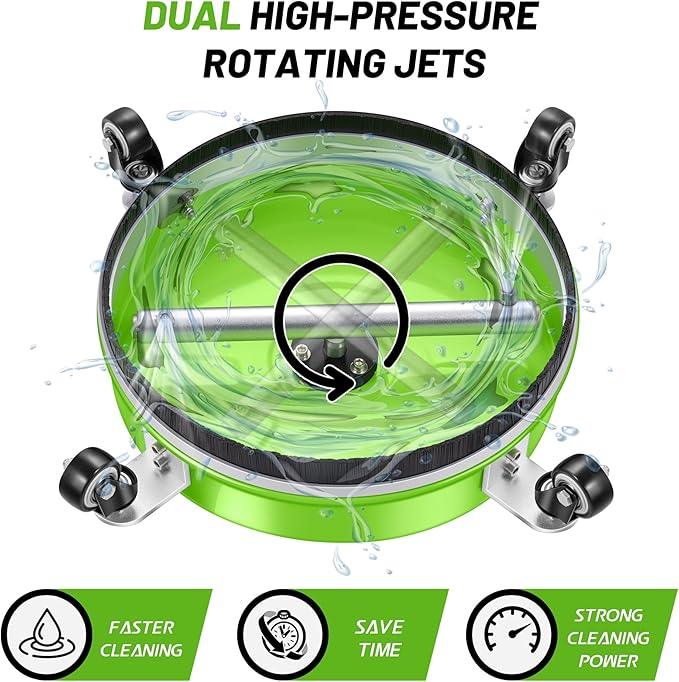 14" Pressure Washer Surface Cleaner with 4 Wheels - Coated Green Stainless Steel Surface Cleaner for Pressure Washer Attachment for Concrete, Patio, Sidewalk, Deck and Driveways - PWS14G - NeatNest