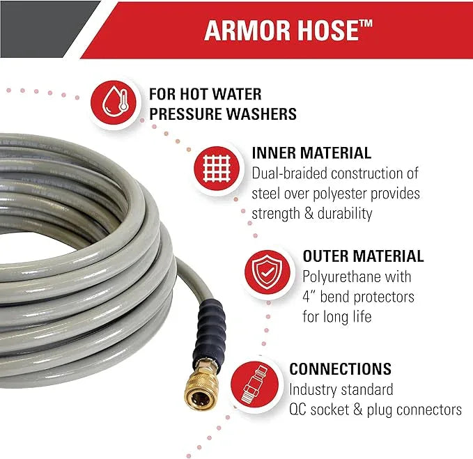 Simpson Cleaning 41114 Armor Series 4500 PSI Pressure Washer Hose, Hot and Cold-Water Use, 3/8 Inch by 50 Feet - NeatNest