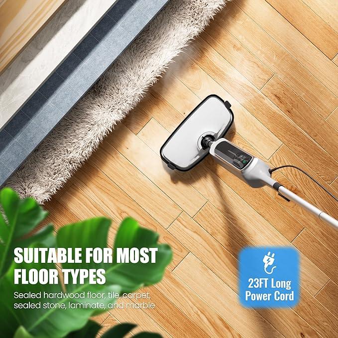 12 in 1 Steam Mop, Detachable Handheld Steam Cleaner for Home, 23FT Cord, for Hardwood Floor Cleaning, Tile, Carpet, Furniture, Clothes, Windows, Grey - NeatNest