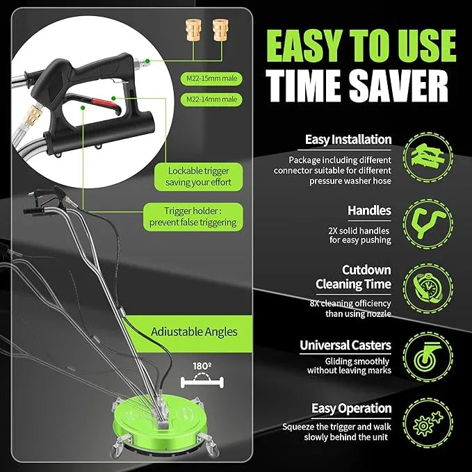 20" Pressure Washer Surface Cleaner with 4 Wheels - Coated Green Dual Handle Stainless Steel Surface Cleaner for Pressure Washer Attachment for Concrete, Patio, Sidewalk, Deck and Driveways - PWS20G - NeatNest