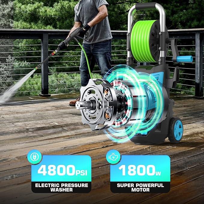 Professional Electric Pressure Washer 4800PSI, 4.0GPM Portable Power Washer with 4 QC Nozzles and Soap Bottle, Washer Machine for Cars/Home/Driveways/Patios/Decks/Fences (Blue) - NeatNest