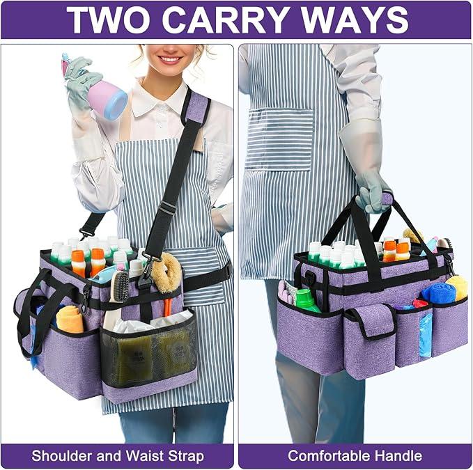 Cleaning Caddy Bag,Large Cleaning Supplies Organizer with Handle for Housekeepers,Purple - NeatNest