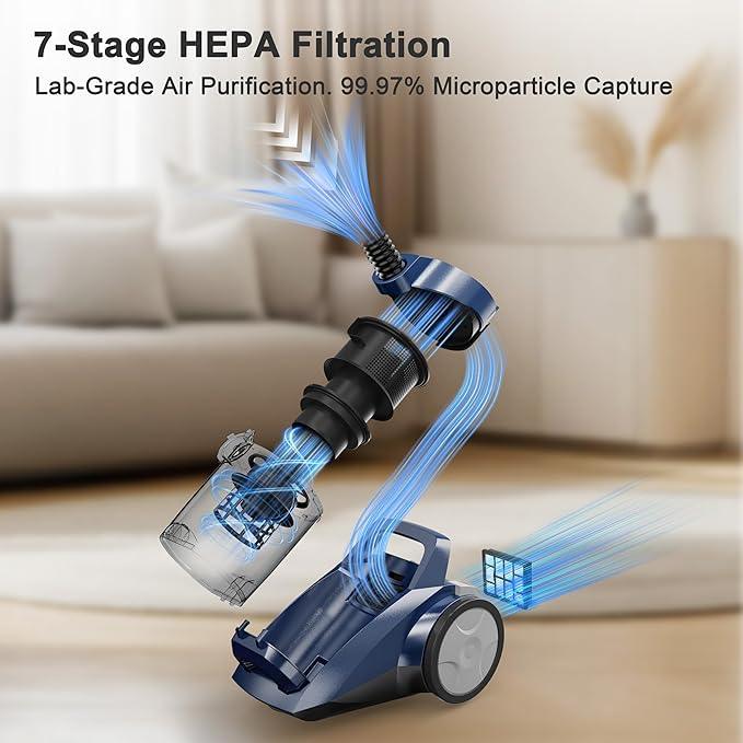 Canister Vacuum Cleaner 45KPa Power Bagless Canister Vacuums for Home with 5 Tools 4.5QT Dust Cup Double HEPA Filter Lightweight Multi-Surface Vacuum Cleaners for Carpet Hard Floor Pet Hair - NeatNest