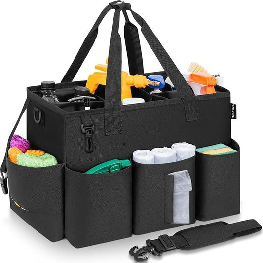Wearable Cleaning Caddy Bag for Cleaning Supplies, Large Capacity Cleaning Organizer Tote Bag Simple Kitchen Cleaning Supplies Storage Bag for Cleaners Housekeepers (Black) - NeatNest