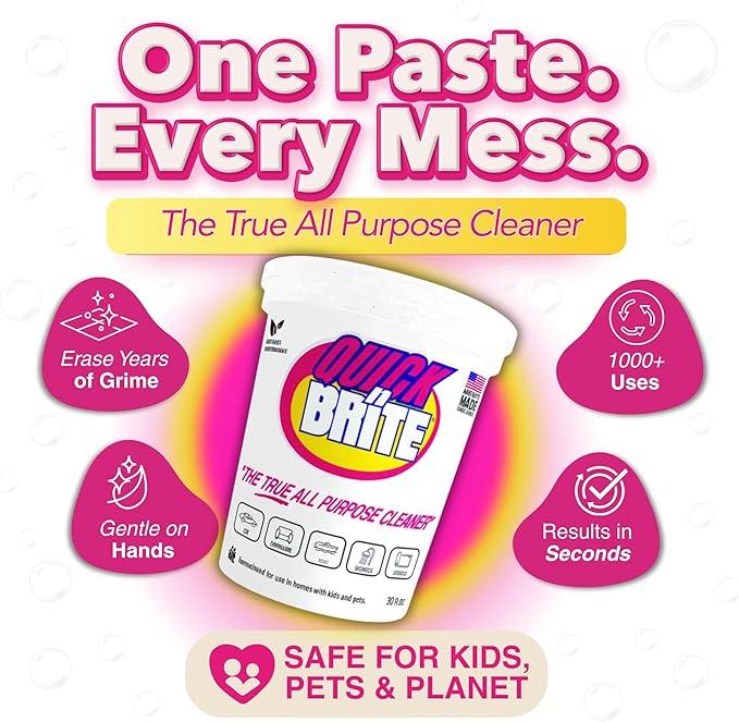 Quick 'n Brite All Purpose Cleaning Paste – Miracle Cleaner for Tough Stains | Eco-Friendly, Non-Toxic, Pet-Safe | Multi-Surface Stain Remover | Made in USA, 32oz (Pack of 2) - NeatNest