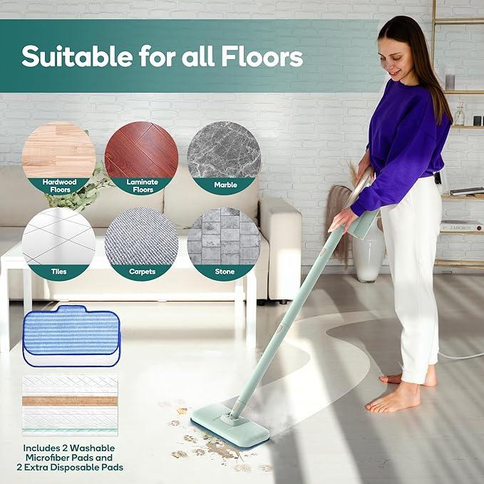 Newbealer Steam Mop & Detachable Handheld Cleaner, 250ml 1200W Powerful Floor Steamer, 3 Adjustable Levels for Carpet Laminate Hardwood Grout, Carpet Glider, 11 Multi-purpose Accessories & 2 Pads - NeatNest