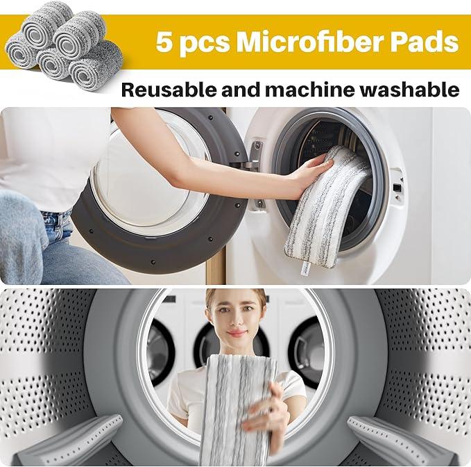 JOYMOOP Industrial Mop and Bucket Set, 17.7-inch Dust Mops for Floor Cleaning, Flat Mop Bucket with Wringer, Include 5 Reusable Microfiber Mop Pads - Yellow - NeatNest