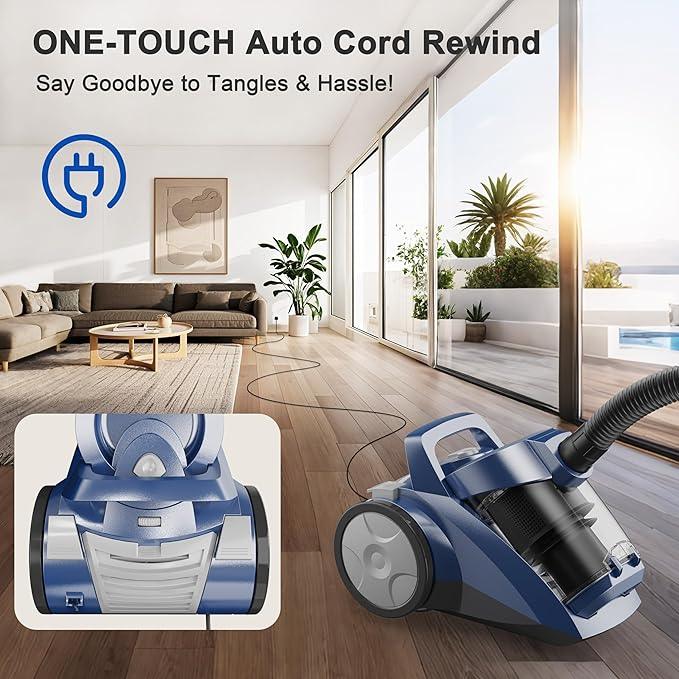 Canister Vacuum Cleaner 45KPa Power Bagless Canister Vacuums for Home with 5 Tools 4.5QT Dust Cup Double HEPA Filter Lightweight Multi-Surface Vacuum Cleaners for Carpet Hard Floor Pet Hair - NeatNest