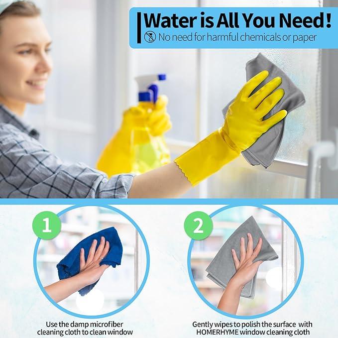 HOMERHYME Microfiber Cleaning Cloth - 10 Pack Glasses Cleaning Cloth, 16" x 14" Window Cleaning Rags, Streak Free Lint Free Polishing Cloths Wipes for Eye Glass, Stainless Steel, Windshield, Grey - NeatNest