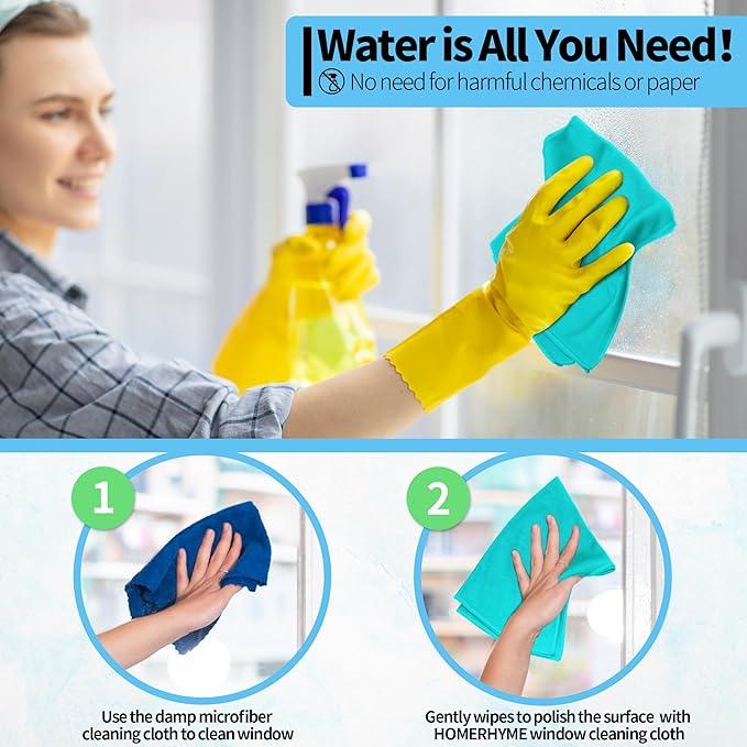 HOMERHYME Microfiber Cleaning Cloth, 12 Pack Window Glasses Cleaning Cloth, Reusable Lint-Free Streak Free Polishing Cloth Wipes for Stainless Steel, Eyeglass, Mirror, Screen & Lense, Turquoise - NeatNest